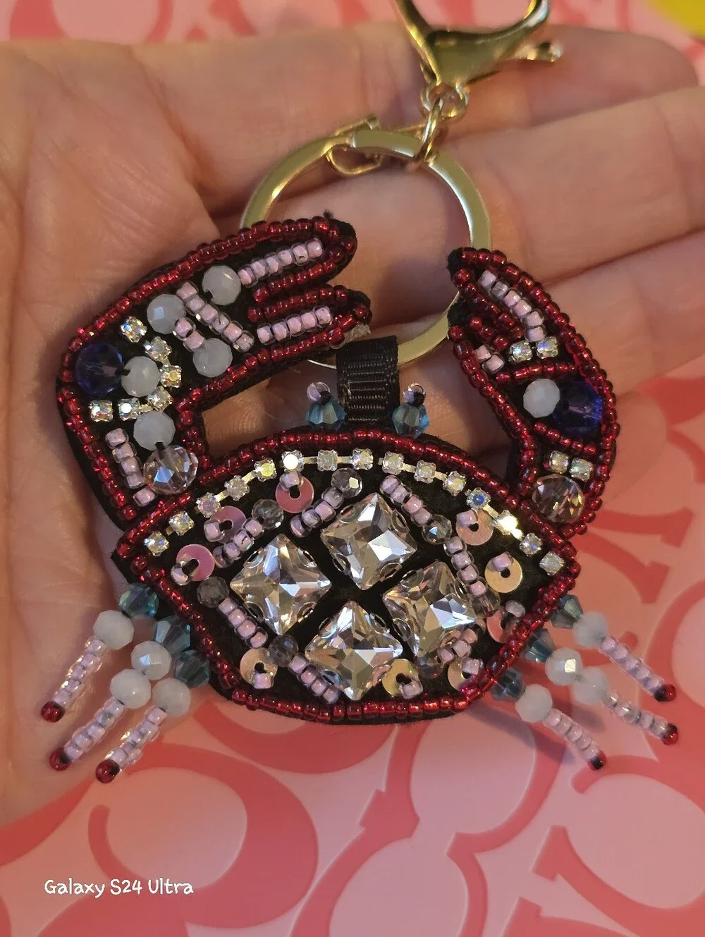 Crab Leather/ Bead Bag Charm/ Keychain New